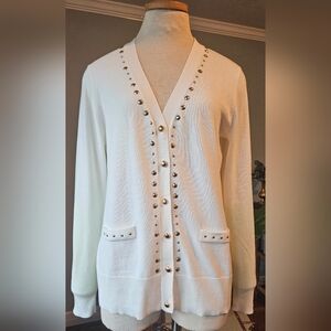 DENNIS BASSO Embellished Button Front Cardigan, V-neck & Semi-fitted silhouette!